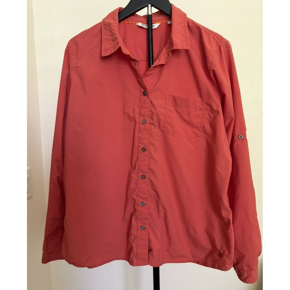Orvis Women’s Orange Performance Nylon Shirt XL Roll Tab Sleeve Fishing UPF